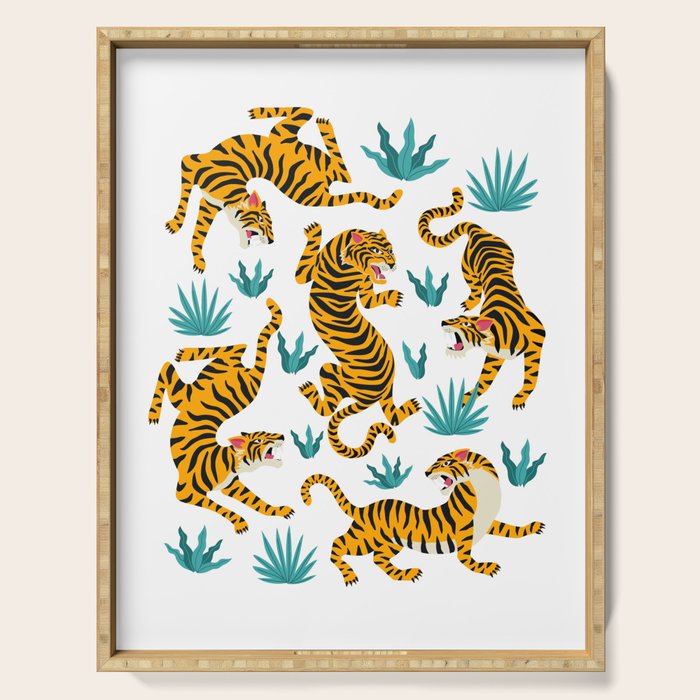Asian tigers and tropic plants on background. Serving Tray Gallery Image 1