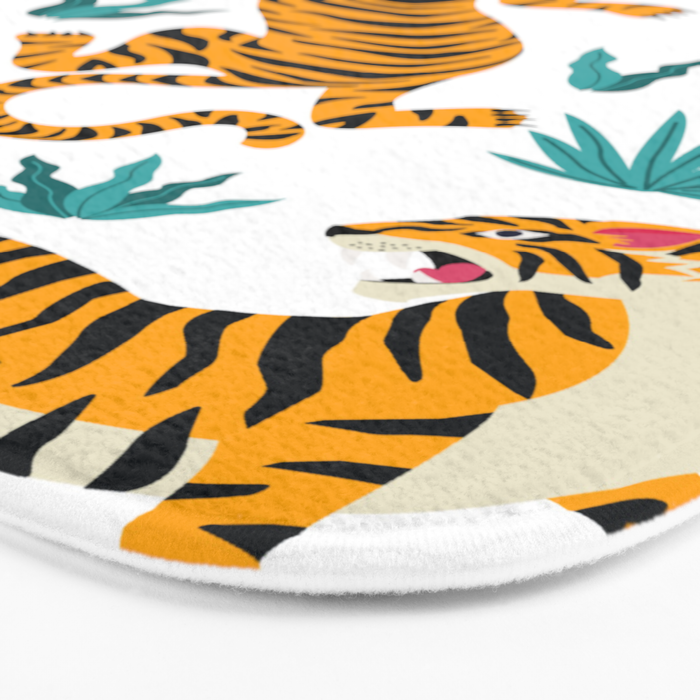 Asian tigers and tropic plants on background. Bath Mat Gallery Image 3