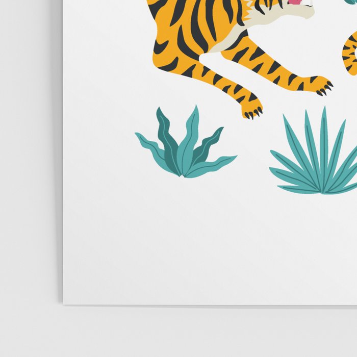 Asian tigers and tropic plants on background. Poster Gallery Image 3