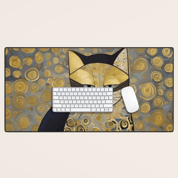 Klimt Black Cat Masked Bandit with Three Paws Desk Mat Gallery Image 1