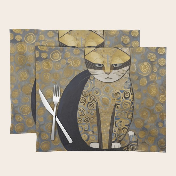 Klimt Black Cat Masked Bandit with Three Paws Placemat Gallery Image 1