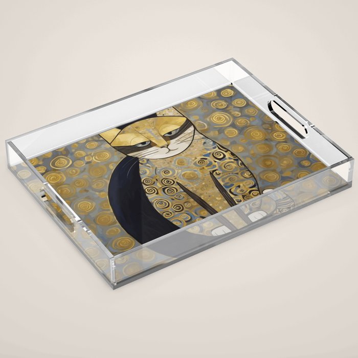 Klimt Black Cat Masked Bandit with Three Paws Acrylic Tray Gallery Image 1