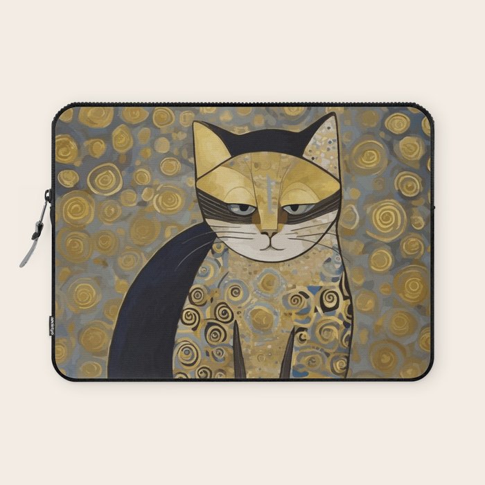 Klimt Black Cat Masked Bandit with Three Paws Laptop Sleeve Gallery Image 1