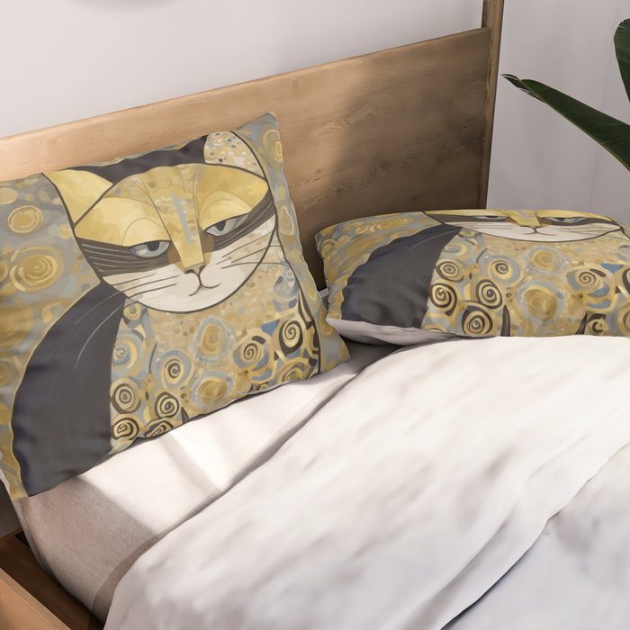 Klimt Black Cat Masked Bandit with Three Paws Pillow Sham Gallery Image 2