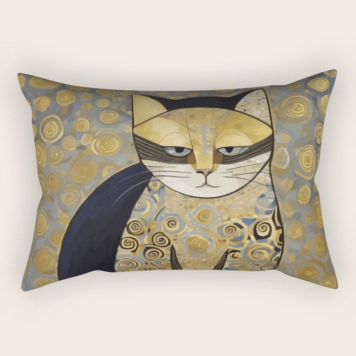 Klimt Black Cat Masked Bandit with Three Paws Rectangular Pillow Gallery Image 1
