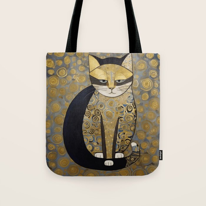 Klimt Black Cat Masked Bandit with Three Paws Tote Bag Gallery Image 1