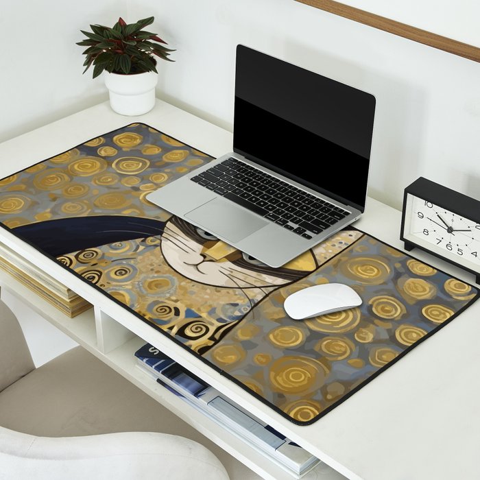 Klimt Black Cat Masked Bandit with Three Paws Desk Mat Gallery Image 2