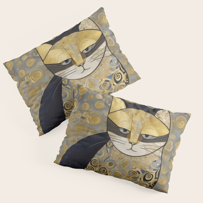 Klimt Black Cat Masked Bandit with Three Paws Pillow Sham Gallery Image 1