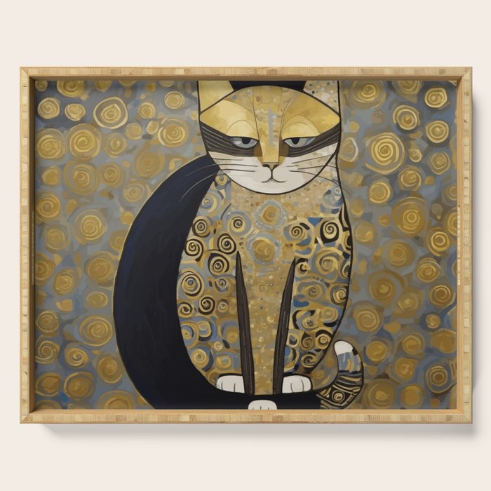 Klimt Black Cat Masked Bandit with Three Paws Serving Tray Gallery Image 1