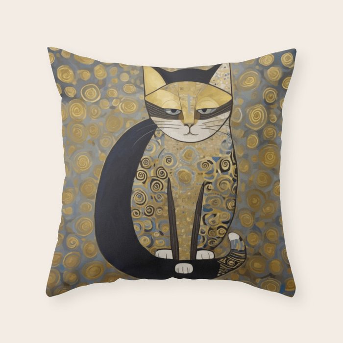 Klimt Black Cat Masked Bandit with Three Paws Throw Pillow Gallery Image 6