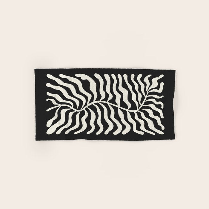 Onyx Ferns: Black & White Matisse Edition Bath Towel Gallery Image 1