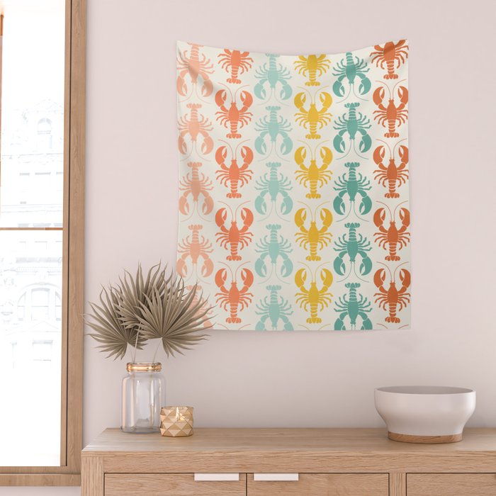 Lobster parade - retro Wall Tapestry Gallery Image 2