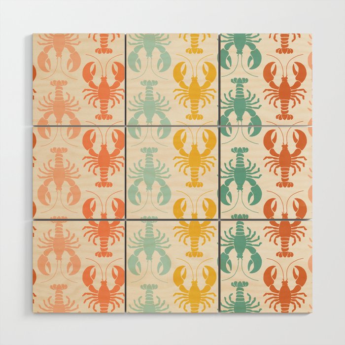 Lobster parade - retro Wood Wall Art Gallery Image 1