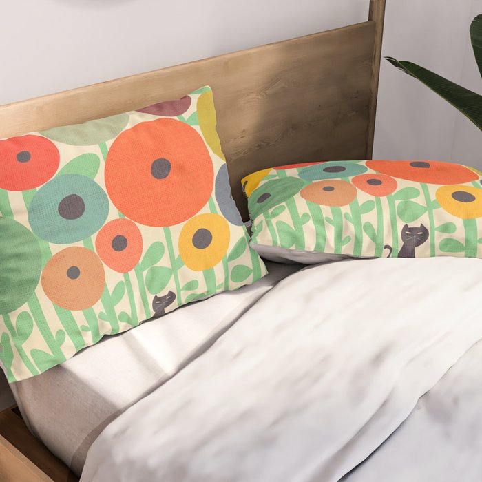 Cat in flower garden Pillow Sham Gallery Image 2