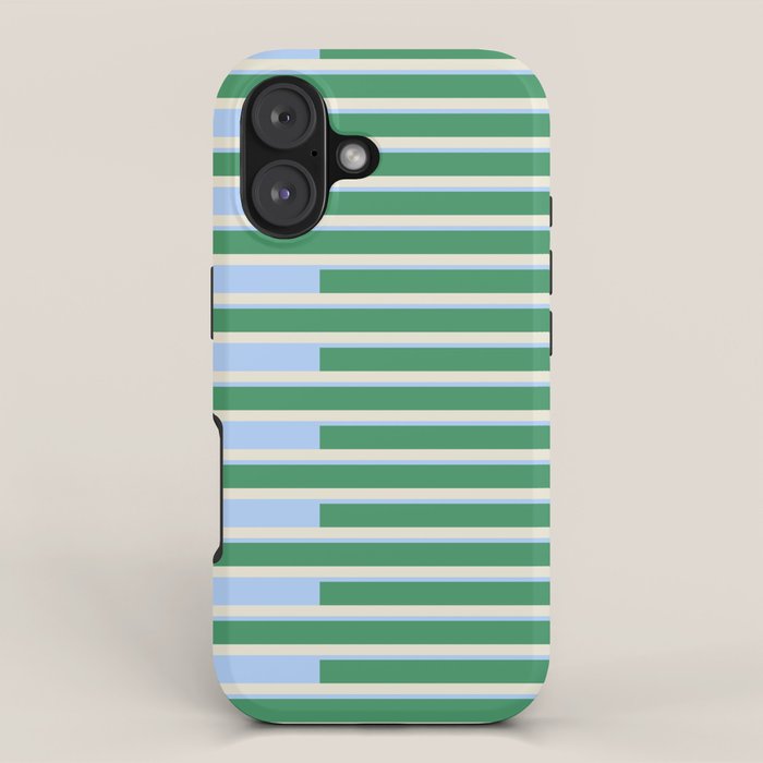 Minimalist Striped Pattern in Blue and Green iPhone Case Gallery Image 1