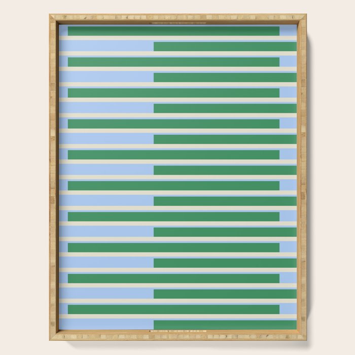 Minimalist Striped Pattern in Blue and Green Serving Tray Gallery Image 1