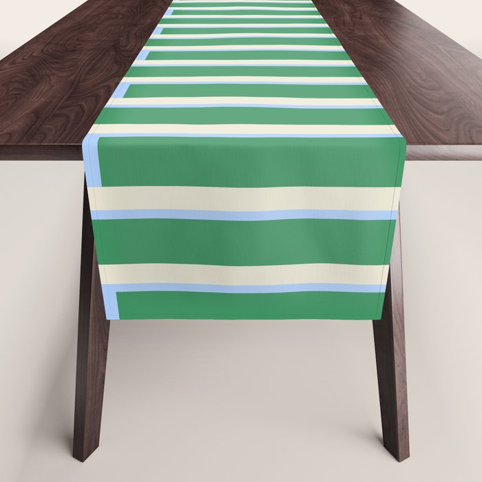 Minimalist Striped Pattern in Blue and Green Table Runner Gallery Image 1