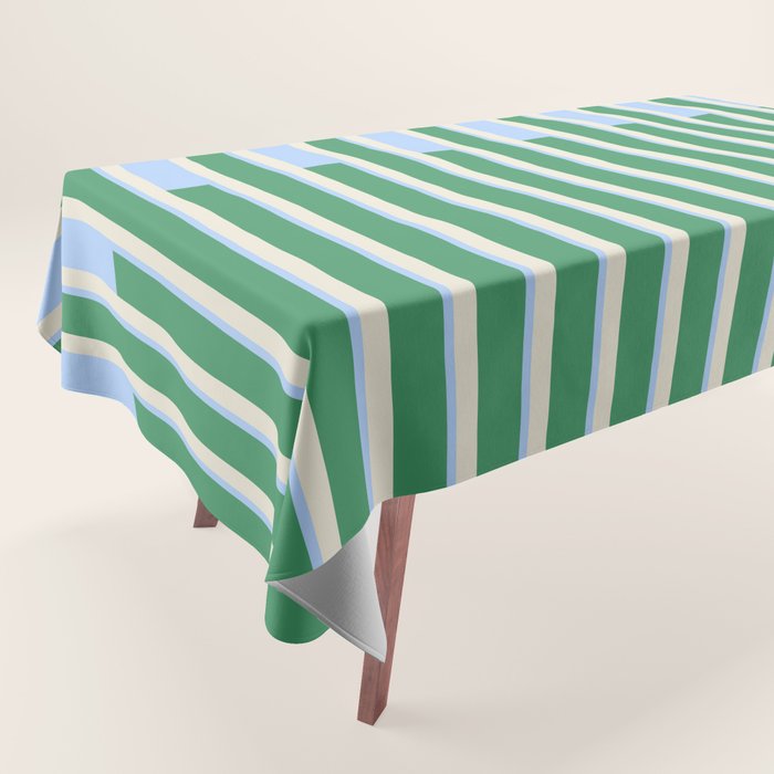 Minimalist Striped Pattern in Blue and Green Tablecloth