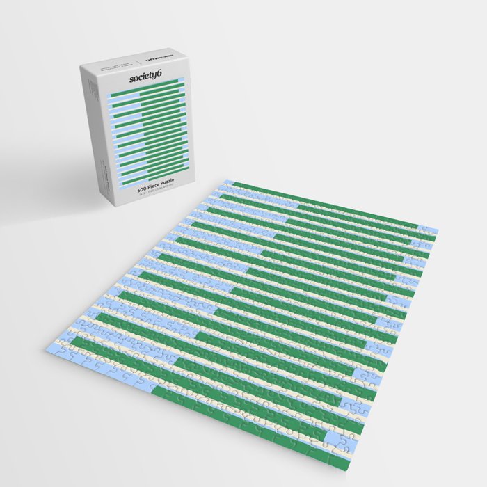 Minimalist Striped Pattern in Blue and Green Jigsaw Puzzle Gallery Image 2