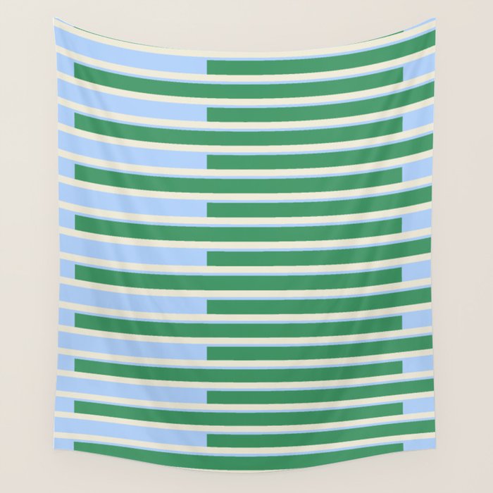 Minimalist Striped Pattern in Blue and Green Wall Tapestry Gallery Image 1