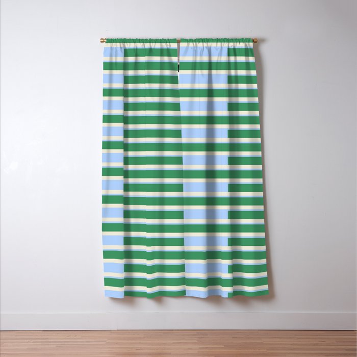 Minimalist Striped Pattern in Blue and Green Window Curtain Gallery Image 3