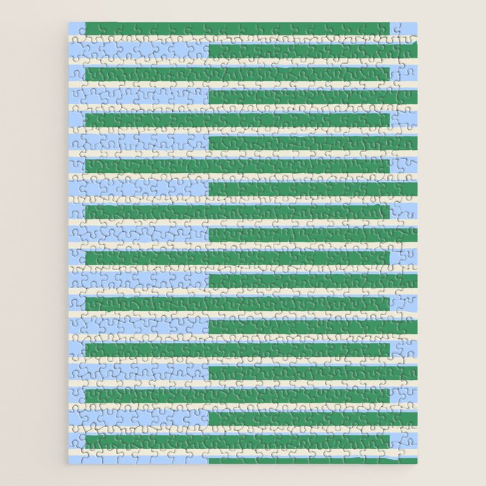 Minimalist Striped Pattern in Blue and Green Jigsaw Puzzle Gallery Image 1