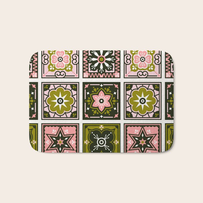 Talavera Mexican Tile - Blush & Sage Palette Bath Mat Gallery Image 1