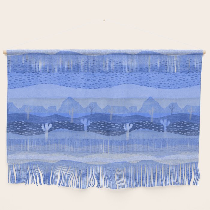Vintage Western Desert Landscape in Night Blue Wall Hanging Gallery Image 1