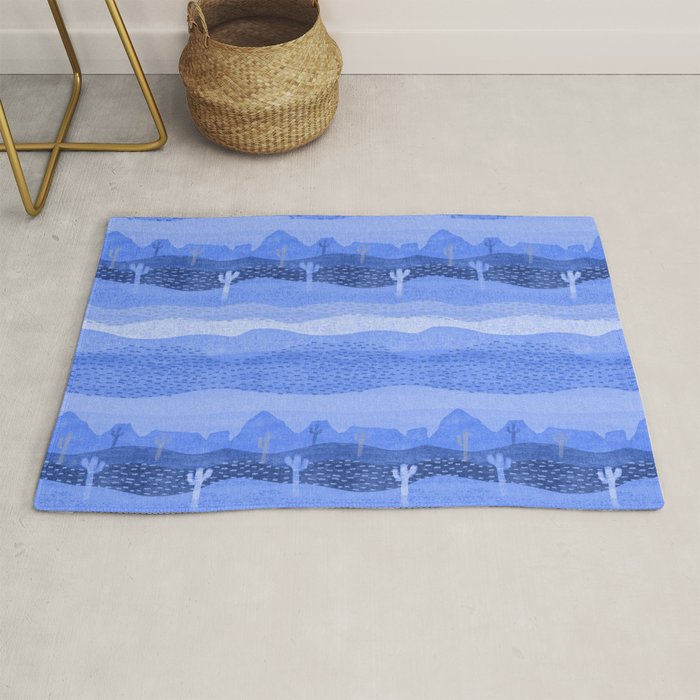 Vintage Western Desert Landscape in Night Blue Rug Gallery Image 1