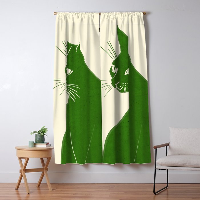 Minimalist Green Cat Window Curtain Gallery Image 1