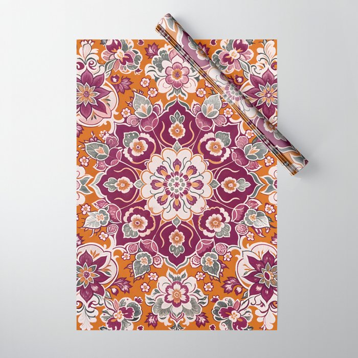 Ruby and Spice Floral Mandala Wrapping Paper Gallery Image 1