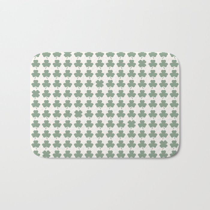 Clovers XXXVI Sage Green Botanical Pattern Bath Mat Gallery Image 1