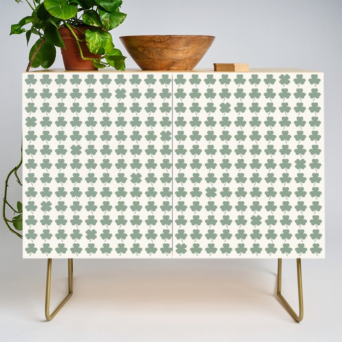 Clovers XXXVI Sage Green Botanical Pattern Credenza Gallery Image 1