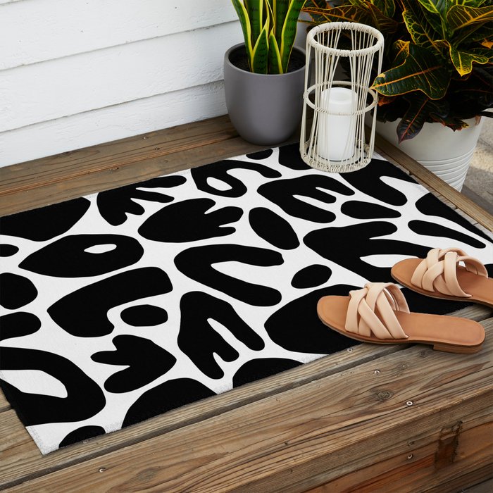 Abstract black and white organic nature art pattern Outdoor Rug Gallery Image 2