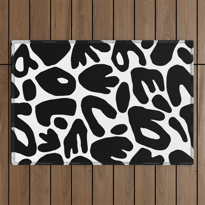 Abstract black and white organic nature art pattern Outdoor Rug Gallery Image 1