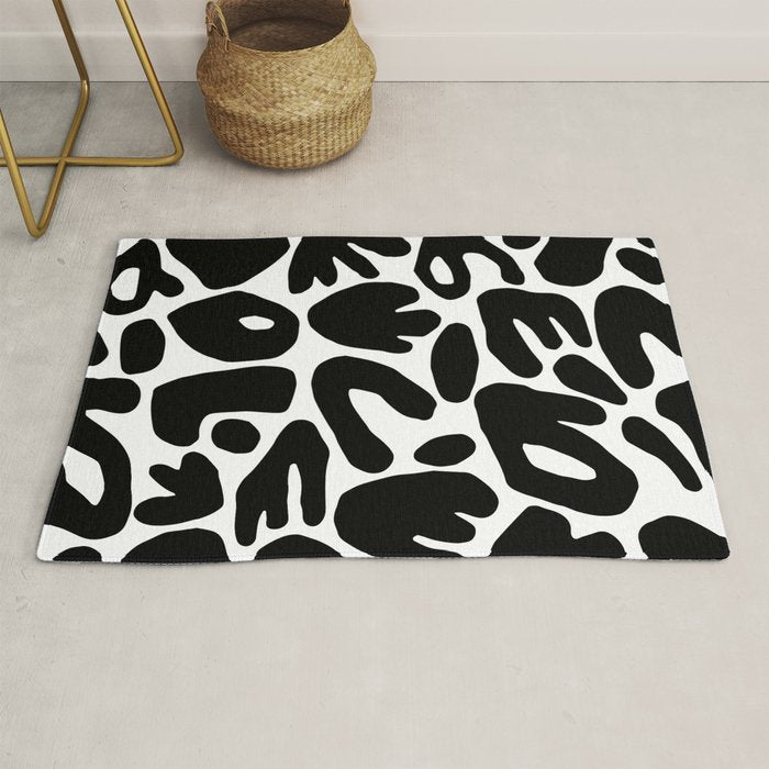 Abstract black and white organic nature art pattern Rug Gallery Image 1