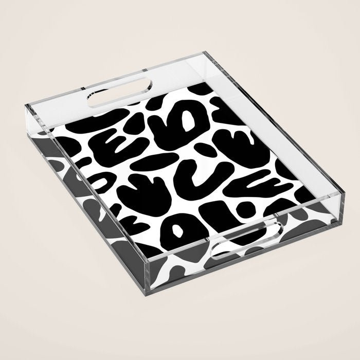 Abstract black and white organic nature art pattern Acrylic Tray Gallery Image 1