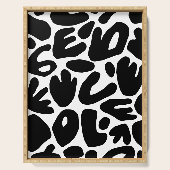 Abstract black and white organic nature art pattern Serving Tray Gallery Image 1