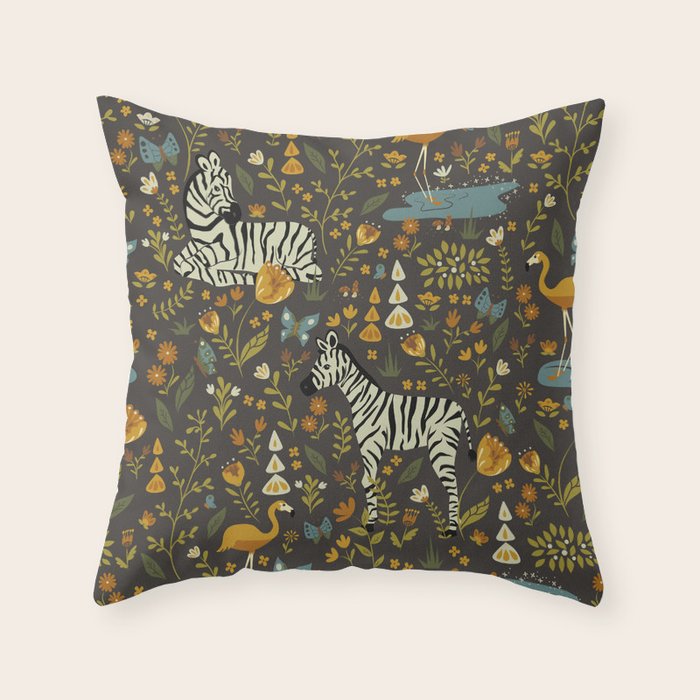 Zebras in Wild Fall Garden Throw Pillow Gallery Image 1