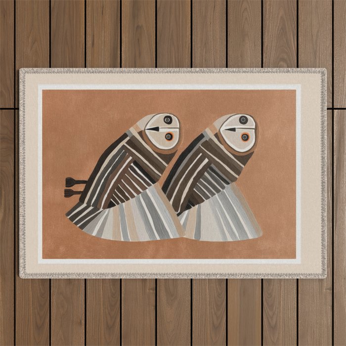 Striped Owl Pair Outdoor Rug Gallery Image 1