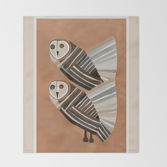 Striped Owl Pair Throw Blanket Gallery Image 2