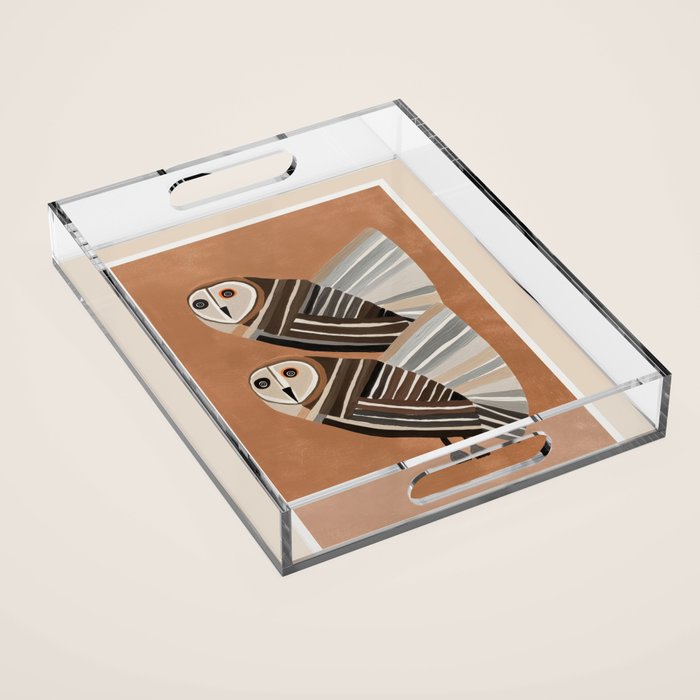 Striped Owl Pair Acrylic Tray Gallery Image 1