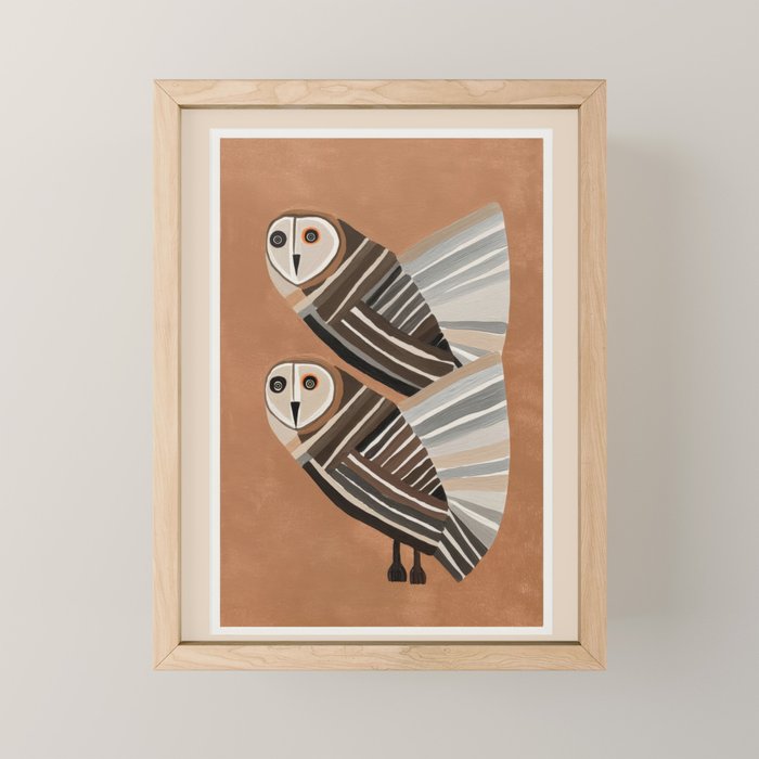 Striped Owl Pair Mini Art Print Gallery Image 1