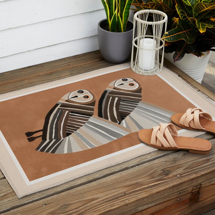 Striped Owl Pair Outdoor Rug Gallery Image 2