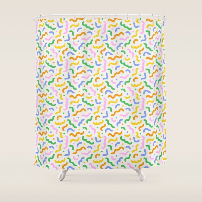 Colorful line doodle art pattern Shower Curtain Gallery Image 1