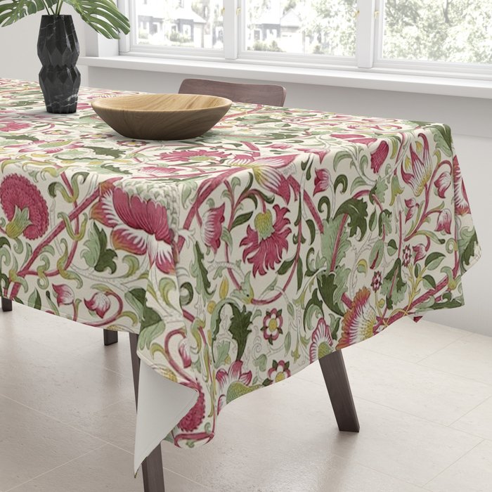 William Morris Vintage Lodden Rose Pink Thyme Green Floral Pattern Tablecloth Gallery Image 3
