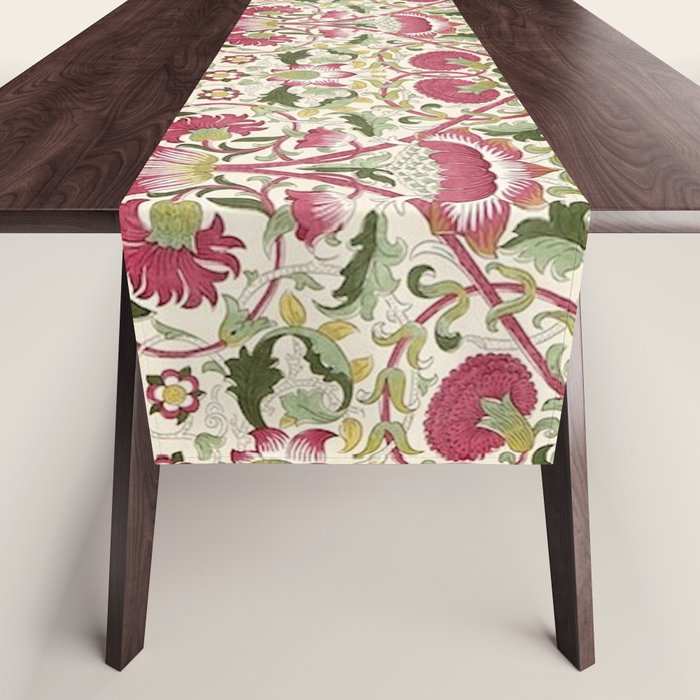 William Morris Vintage Lodden Rose Pink Thyme Green Floral Pattern Table Runner Gallery Image 1