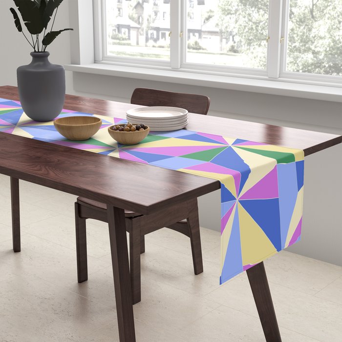 Kaleidoscope Tile Pattern VII Colorful Bright 90s Table Runner Gallery Image 2