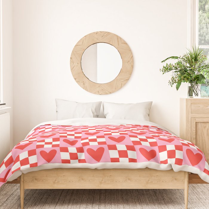 Red love heart checkered pattern Duvet Cover Gallery Image 3