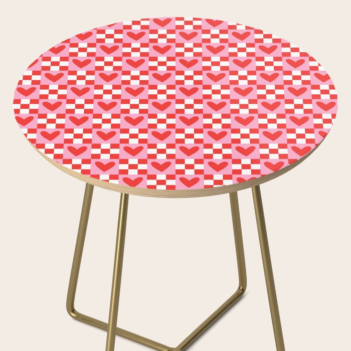 Red love heart checkered pattern Side Table Gallery Image 2